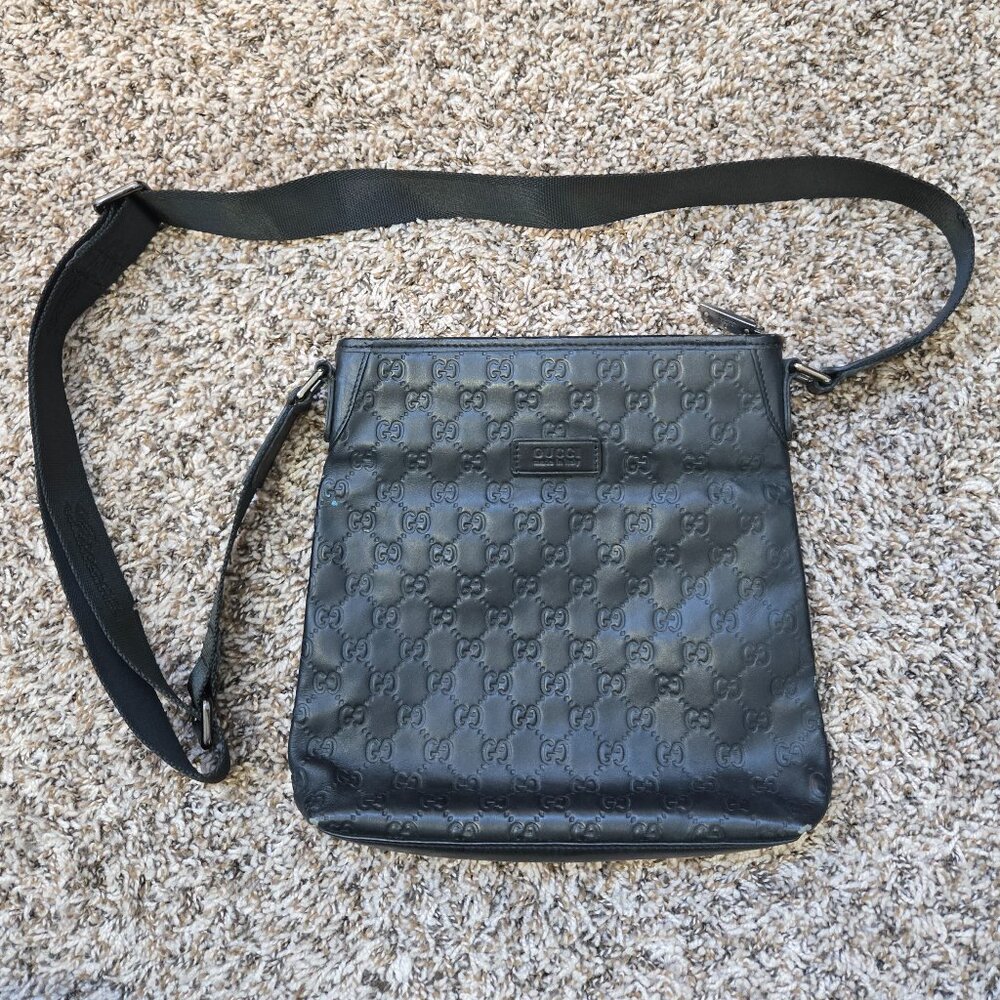 GG Print Made in Italy Black Leather Crossbody Bag-Please See All Photos